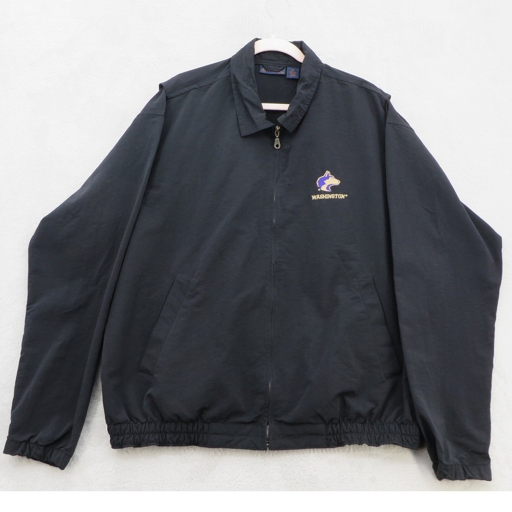 Washington Huskies Mens XL Black Full Zip Nylon Antigua Windbreaker Jacket Big10